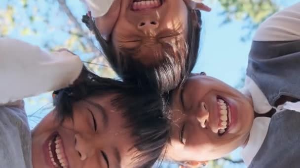 两个可爱的兄弟姐妹女孩在公园里和一位年轻漂亮的母亲玩得很开心 母亲和家庭概念 孩子们和家人一起度假 — 图库视频影像