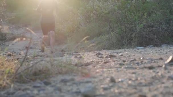 健康な10代の少年たちは運動のために森の道を走る 若い男性アスリートは屋外でジョギング 健康的なライフスタイルのコンセプト — ストック動画