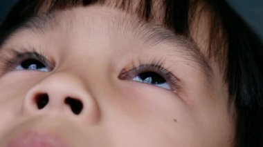 Küçük sevimli Asyalı kızın yakından baktığı.