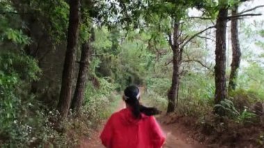 Genç bir kadın sabah kır yolunda koşuyor. spor ve sağlıklı yaşam tarzı