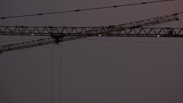 Tower Cranes Working Construction Site Lifts Load High Rise Building — Vídeo de stock