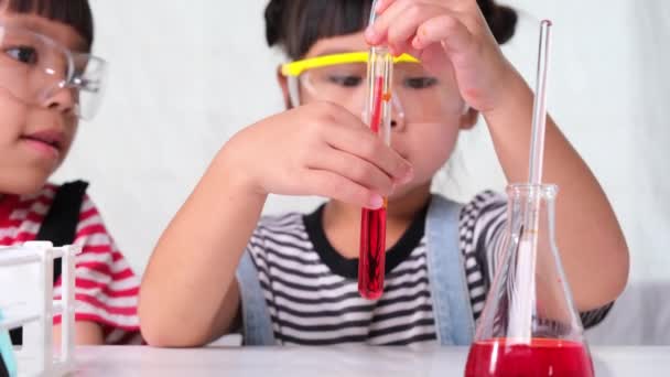 Crianças Estão Aprendendo Fazendo Experimentos Científicos Sala Aula Menina Brincando — Vídeo de Stock