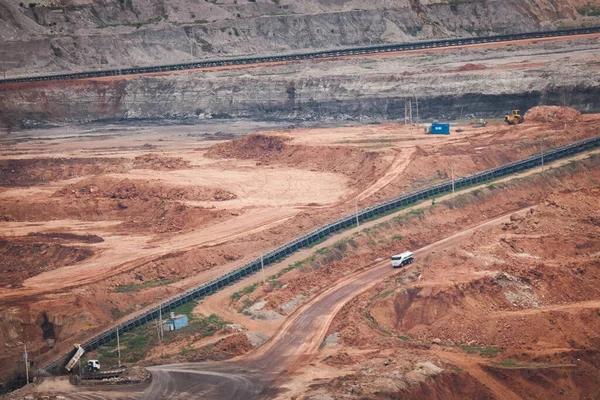 View Trucks Excavators Work Open Pits Lignite Coal Mines Lignite — Stock Photo, Image