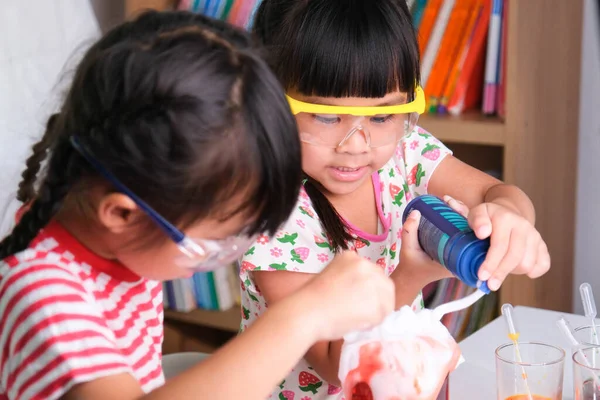 Bambini Stanno Imparando Facendo Esperimenti Scientifici Classe Due Sorelline Che — Foto Stock