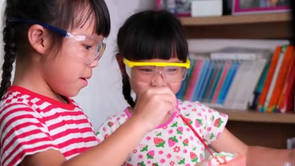 Kinder Lernen Und Machen Naturwissenschaftliche Experimente Klassenzimmer Kleines Mädchen Spielt — Stockvideo