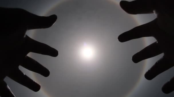 Aerial View Sun Circular Rainbow Surrounded Bright Skies White Clouds — Vídeo de Stock