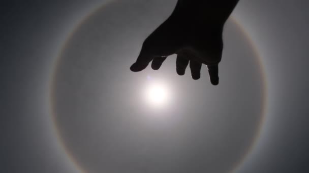 Aerial View Sun Circular Rainbow Surrounded Bright Skies White Clouds — Vídeo de Stock