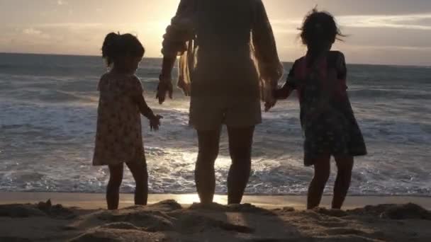 Happy Asian Family Mother Daughters Having Fun Playing Beach Summer — Wideo stockowe