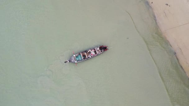Aerial View Drones Fishing Boats Shore Low Tide Top View — Vídeo de Stock
