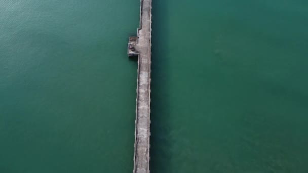 Aerial View Drone Pier Tropical Sea Lot Thai Traditional Longtail — Video
