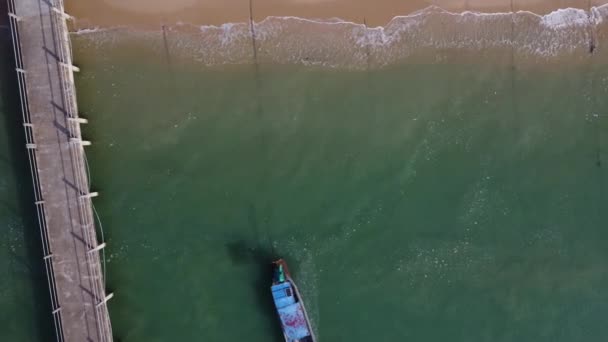 Aerial View Drones Fishing Boats Shore Low Tide Top View — Stockvideo