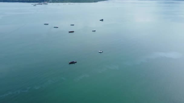 Aerial View Drones Fishing Boats Tropical Sea Lot Thai Traditional — Wideo stockowe