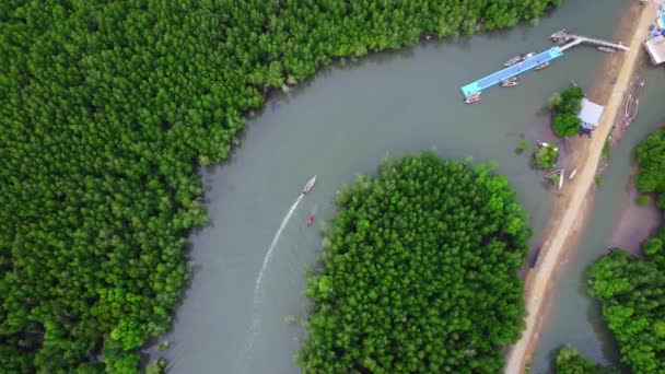 Aerial View Thai Traditional Longtail Fishing Boats Pier Phang Nga — Stockvideo