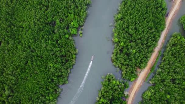 Вид Воздуха Тайский Традиционный Длиннохвостый Катер Плавающий Заливе Пханг Нга — стоковое видео