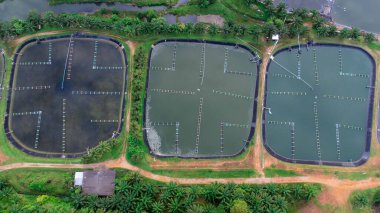 Aerial view of sewage treatment plant. Industrial wastewater treatment plant in Southern Thailand. Sewage Farm