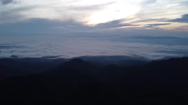 Aerial View Sea Fog Tropical Mountains Early Morning Layers Mountains — Stock Video