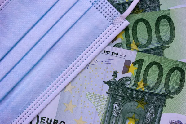 Pieniądze Euro Zamykają Się Koronawirus Korupcja Pandemia Epidemia Żylaków — Zdjęcie stockowe