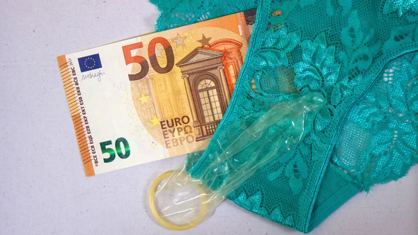 Euro Money Condom Women Panties Intimacy Sex Prostitution — Stock Photo, Image