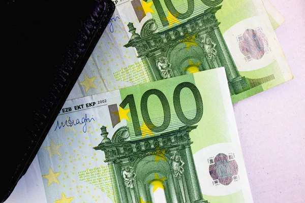 One Hundred Euros Close Wallet Inflation Spending — Stock Photo, Image