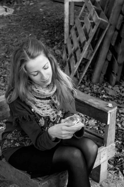 Joven Estudiante Hermosa Foto Blanco Negro —  Fotos de Stock