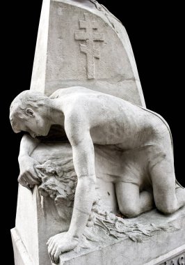 Yaralı savaşçı ve mezar. Ölümün sembolü