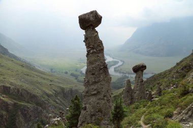 Chulyshman nehri vadisinde taş mantarlar, Altai Cumhuriyeti, Rusya
