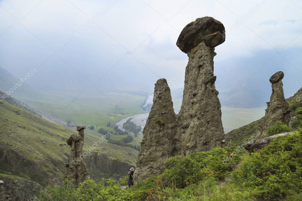 Stone mushrooms in the valley of the Chulyshman river, Altai Republic, Russia