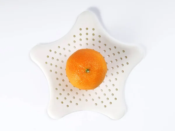 Orange Whole Mandarin White Stand Form Star Close White Background —  Fotos de Stock