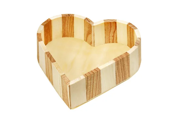 Leere Schachtel Aus Holz Herzform Isoliert Auf Weißem Hintergrund Nahaufnahme — Stockfoto