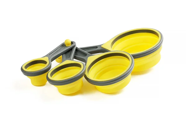 Set Silicone Yellow Measuring Cups Measuring Spoons Kitchenware Cooking Isolated — Fotografie, imagine de stoc