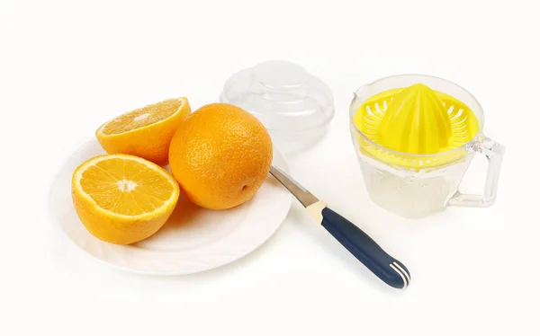 Juicer Handmade Juice Citrus Fruit Squeeze Fresh Juice Halves Oranges — Foto Stock