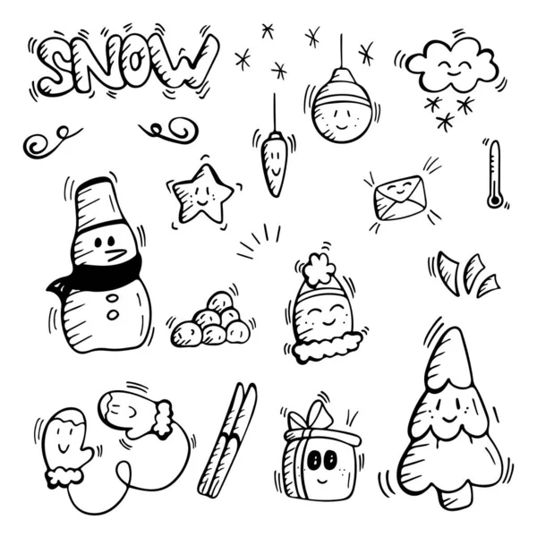 Vector Winter und Weihnachten handgezeichnete Doodles Set — Stockvektor