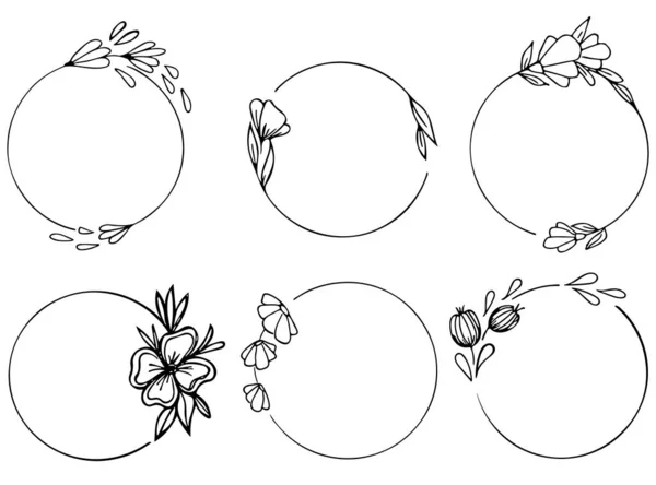 Set von handgezeichneten runden Doodle floralen mit Blättern auf weißem Hintergrund — Stockvektor