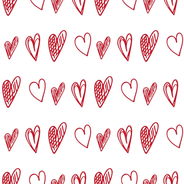 Aranyos firka stílusú szív zökkenőmentes vektor minta. Valentin nap kézzel írott háttér. Különböző szívformák és sziluettek. Kézzel húzott dísz. — Stock Vector