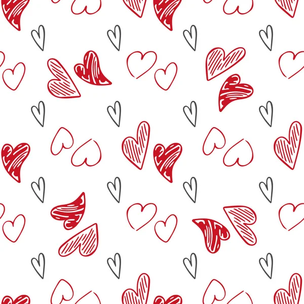 Привабливий стиль сердець каракулів без вітрил векторний візерунок. Valentines Day handwritten background Різні форми серця і силуети. Намальований вручну.. — стоковий вектор