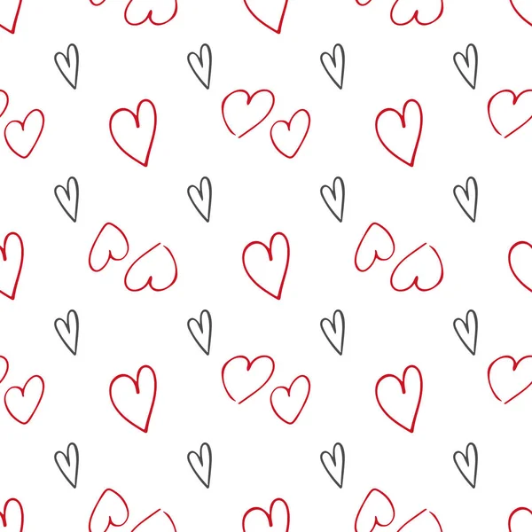 Привабливий стиль сердець каракулів без вітрил векторний візерунок. Valentines Day handwritten background Різні форми серця і силуети. Намальований вручну.. — стоковий вектор