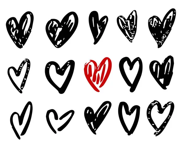 Colección conjunto de garabatos dibujados a mano corazones aislados sobre fondo blanco — Vector de stock