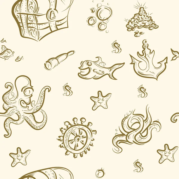 Seamless pattern. Sea doodle set — Stock Vector