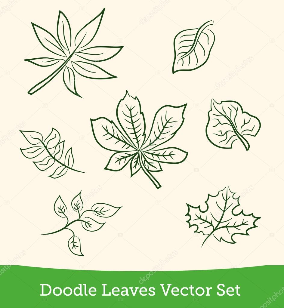 Doodle leaves of trees set .Seamless pattern Stock Vector Image by