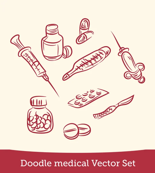 Doodle conjunto médico — Vector de stock