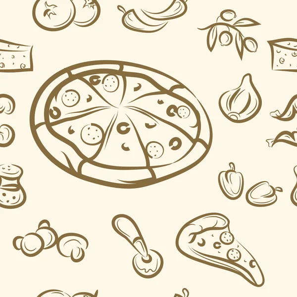 Seamless pattern. doodle pizza set — Stock Vector