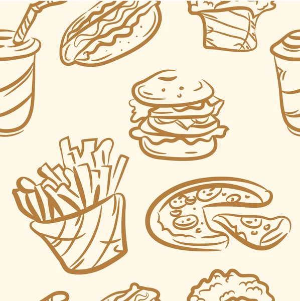 Patrón sin costuras. Set de comida rápida doodle — Vector de stock