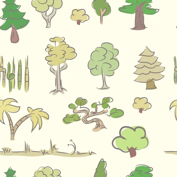 Seamless mönster. Doodle träd set — Stock vektor