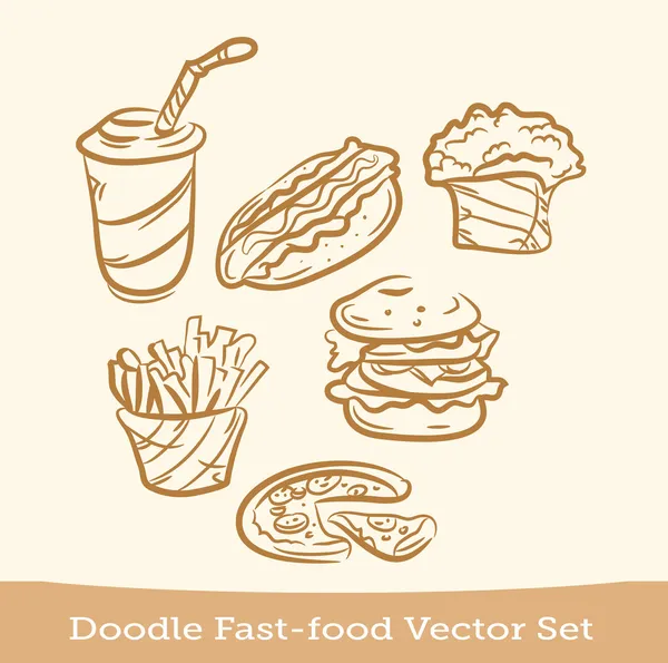 Doodle fast food set — Stock Vector