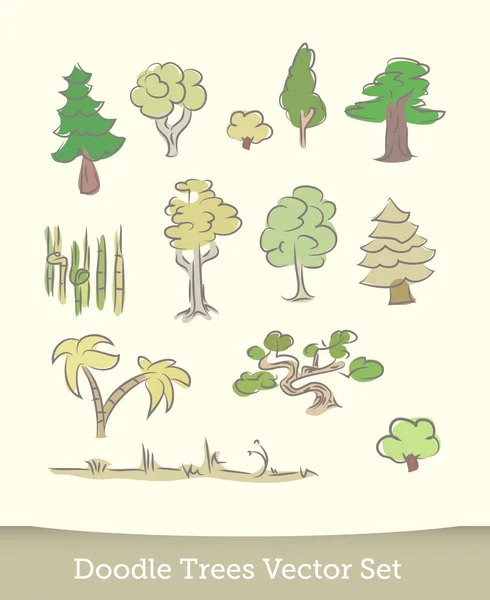 Conjunto de árvores de doodle — Vetor de Stock