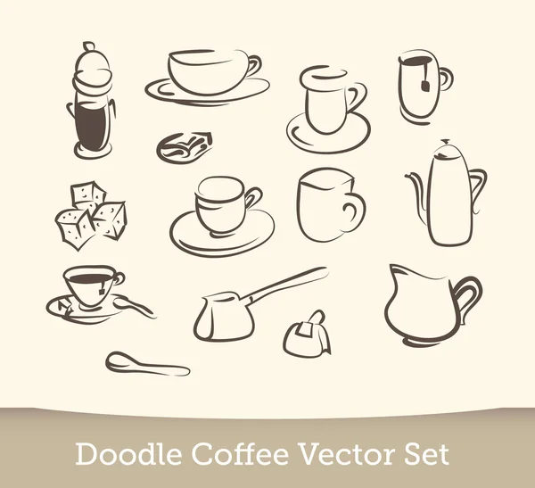 Kaffee-Doodle-Vektorset — Stockvektor