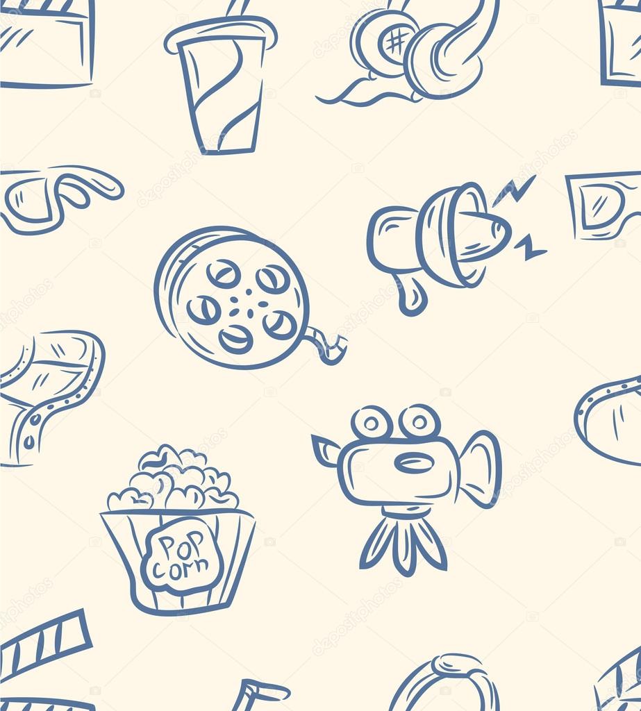 Doodle movie set .Seamless pattern