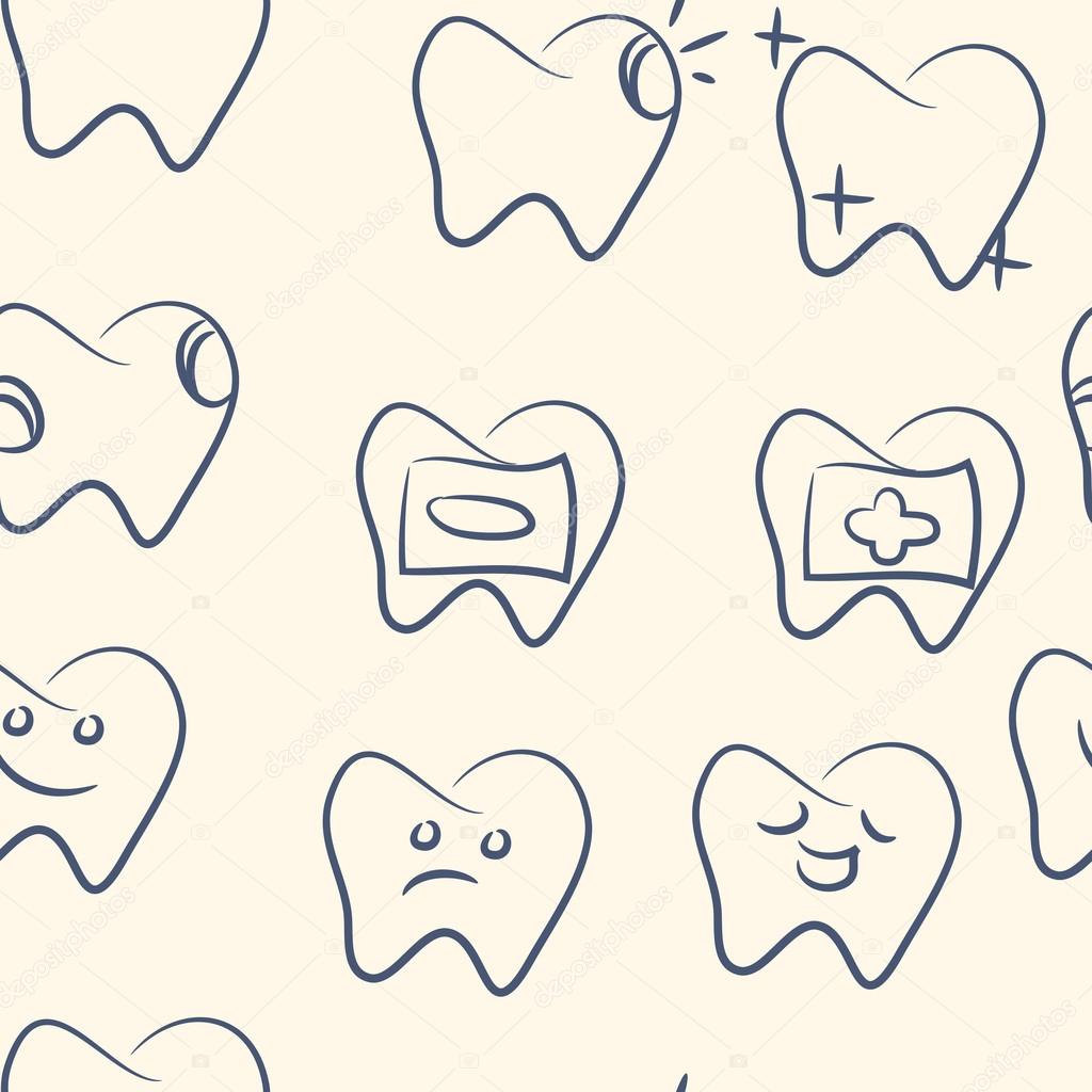 Seamless pattern. doodle teeth set