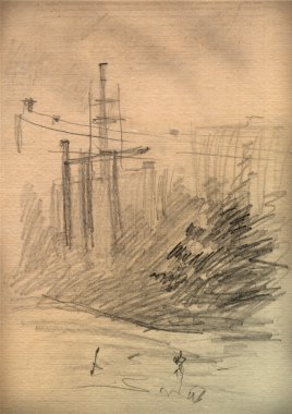 Vintage kağıt kırsal manzara bir kroki ile