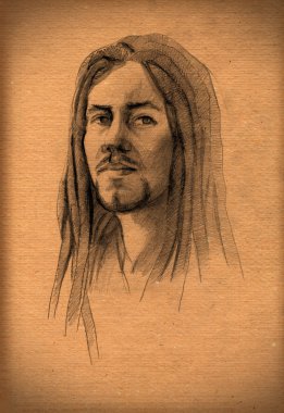 Vintage kağıt adam dreadlocks ile bir kroki ile